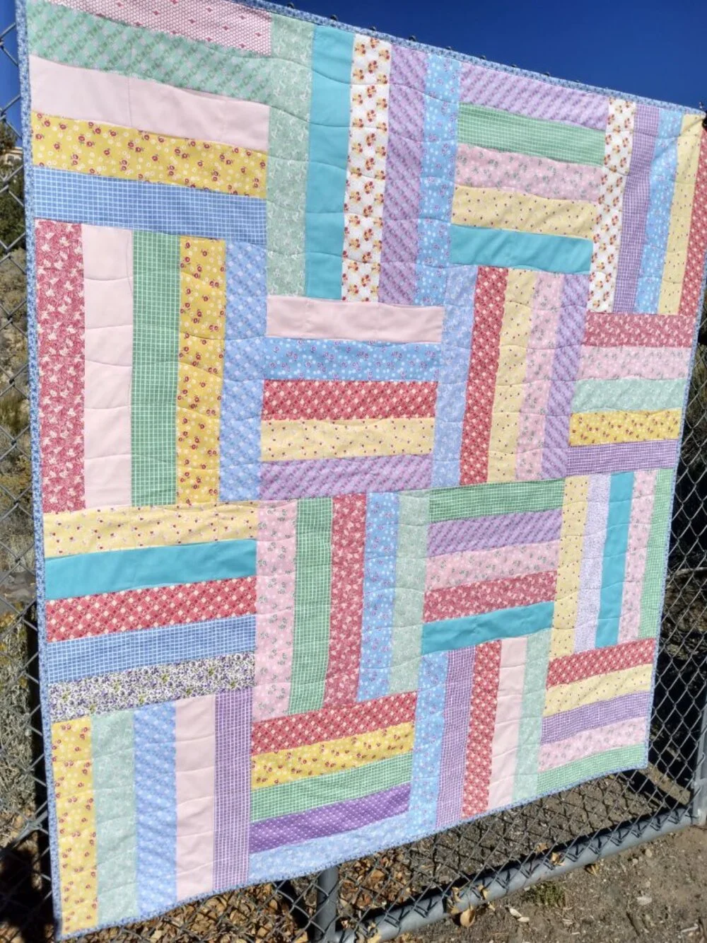 BN 1930'S VINTAGE INSPIRED COTTON LAP QUILT PINK BLUE YELLOW GREEN